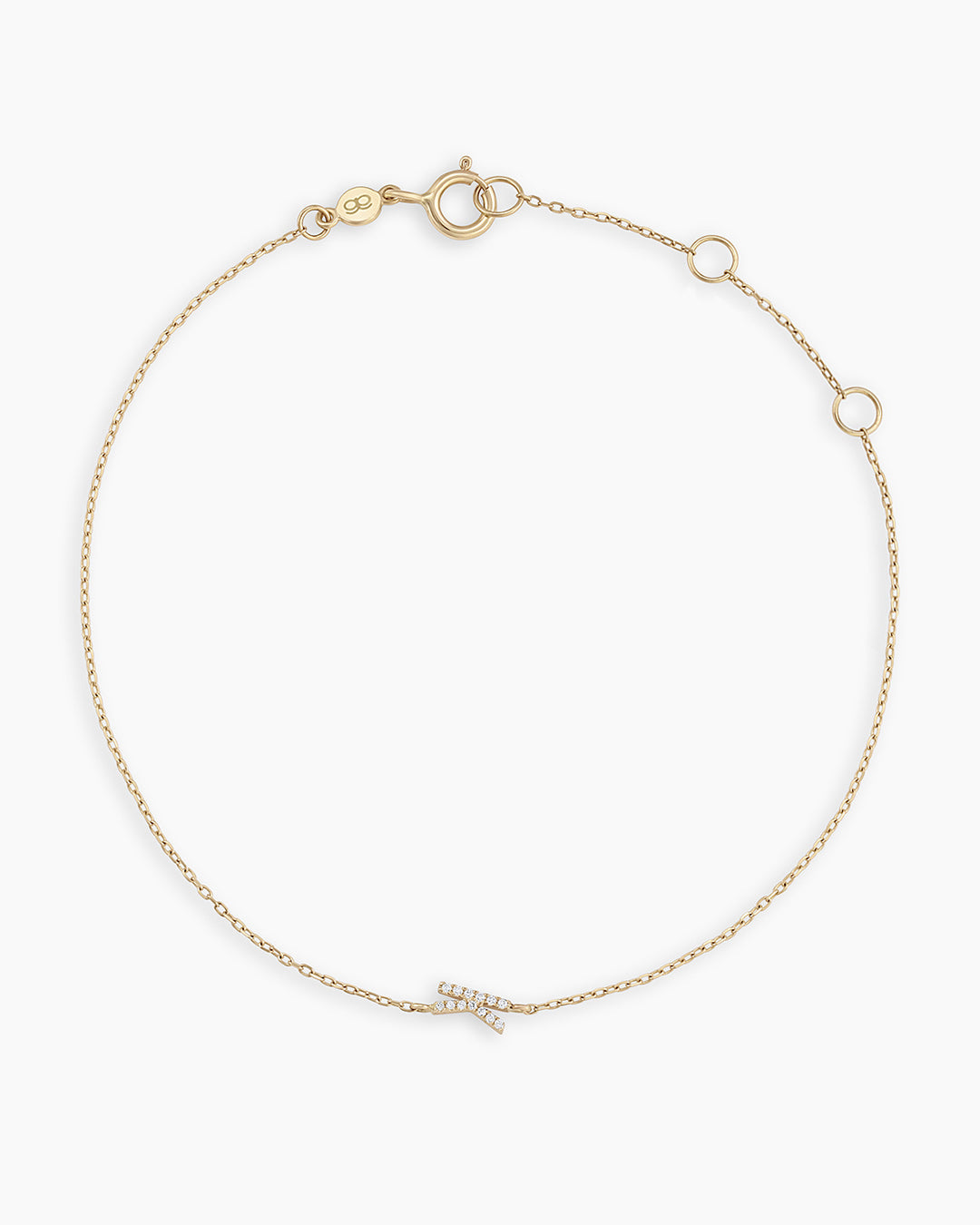 Diamond Pavé Alphabet Bracelet #K || option::14k Solid Gold, K