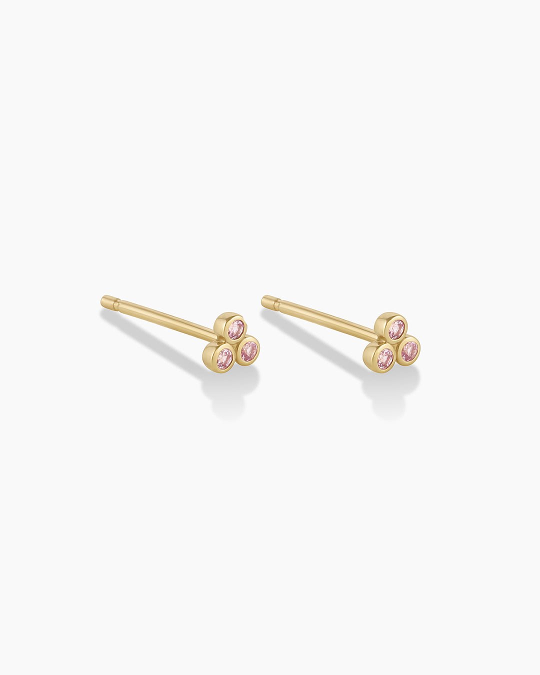 Classic Pink Sapphire Trio Stud || option::14k Solid Gold, Pair