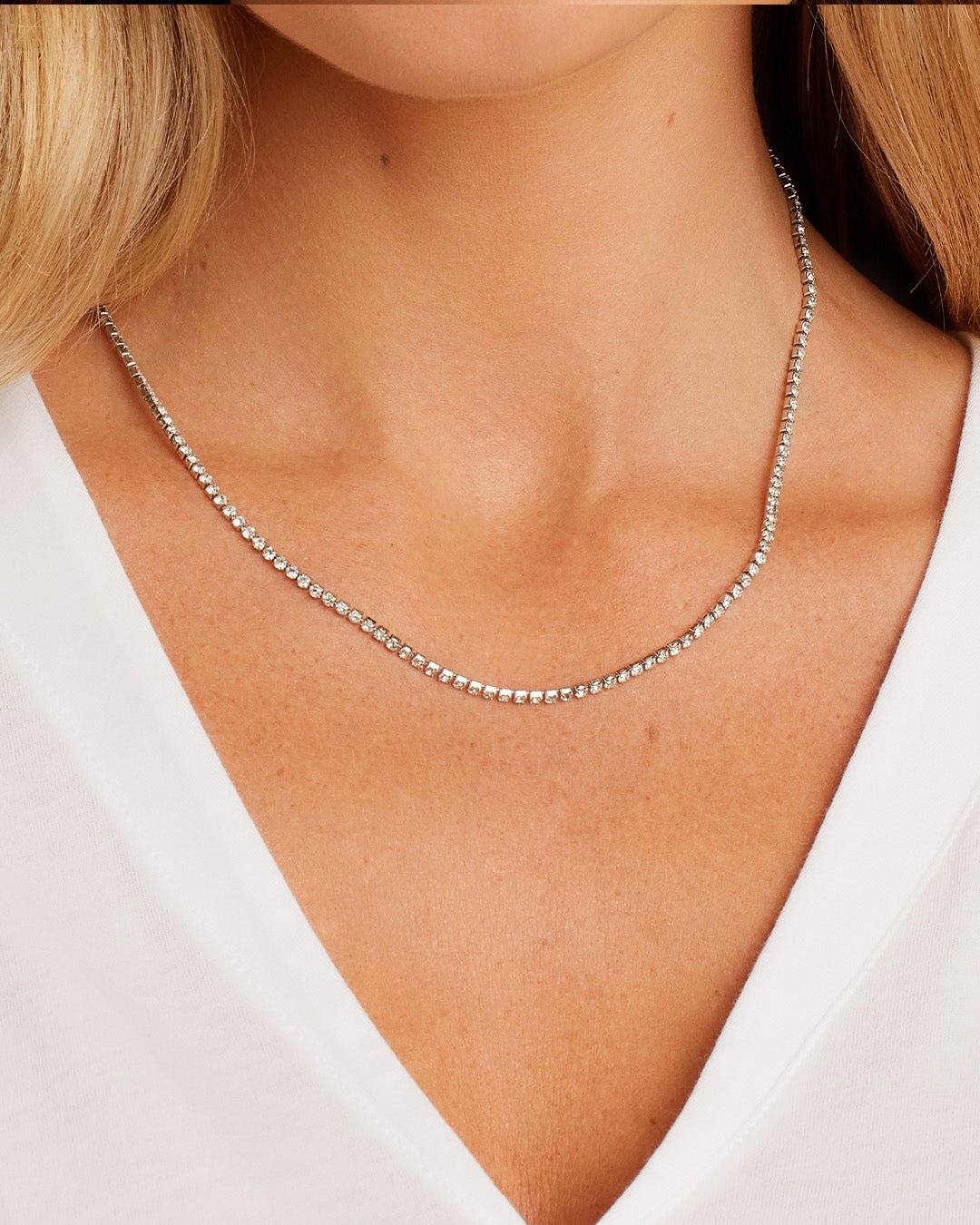 Lexi Necklace || option::Rhodium Plated, White Crystal