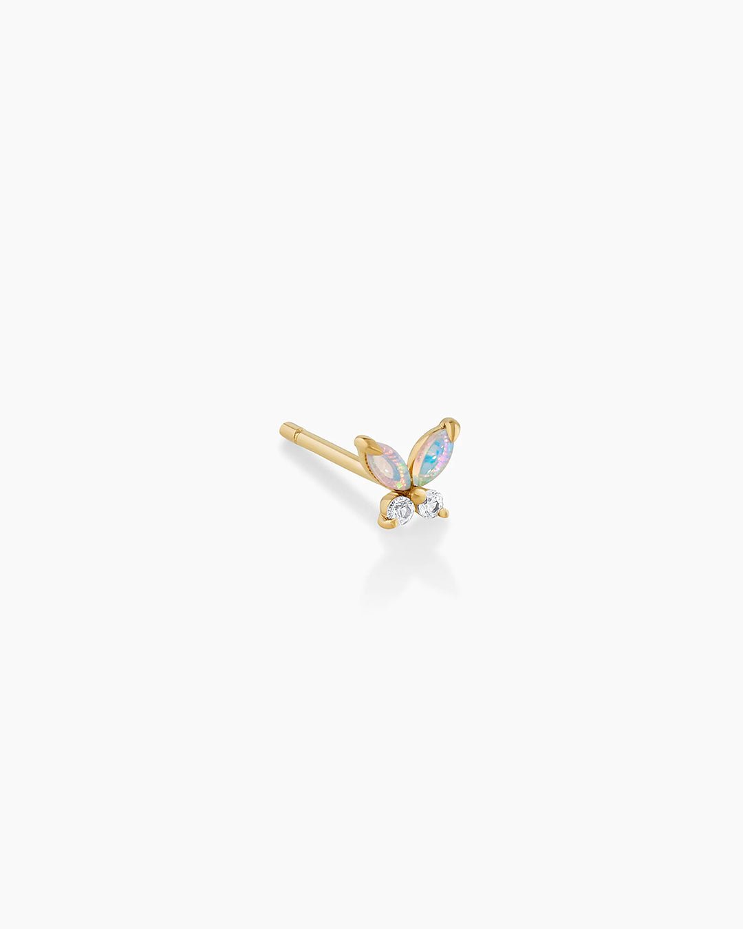 Opal Butterfly Stud Butterfly Earrings || option::14k Solid Gold, Single