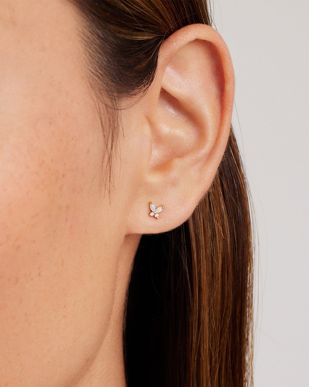 Opal Butterfly Stud Butterfly Earrings || option::14k Solid Gold, Pair