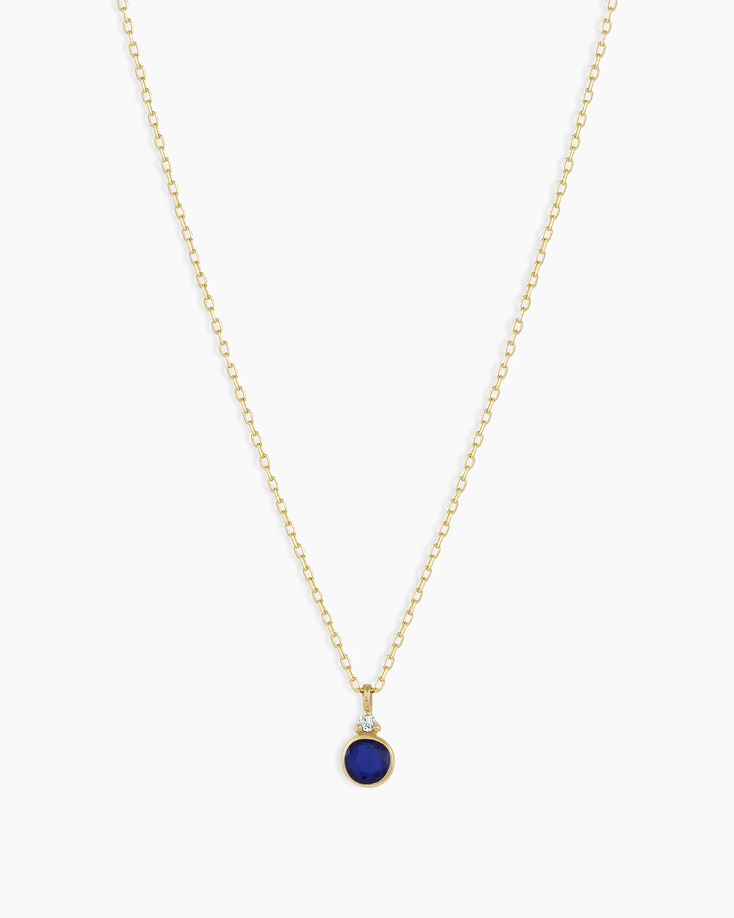 Blue Topaz Birthstone Necklace || option::14k Solid Gold, Blue Sapphire - September