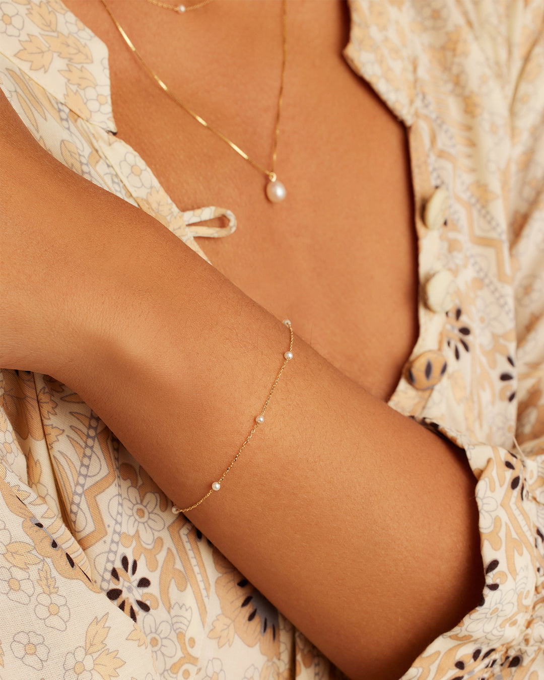 Pearl Newport Bracelet || option::14K Solid Gold, Pearl - June