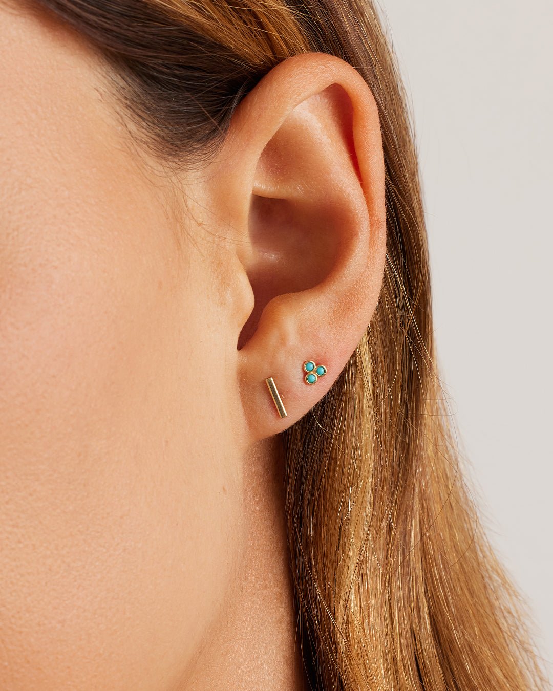 Woman wearing Rose Bar Stud || option::14k Solid Gold, Pair