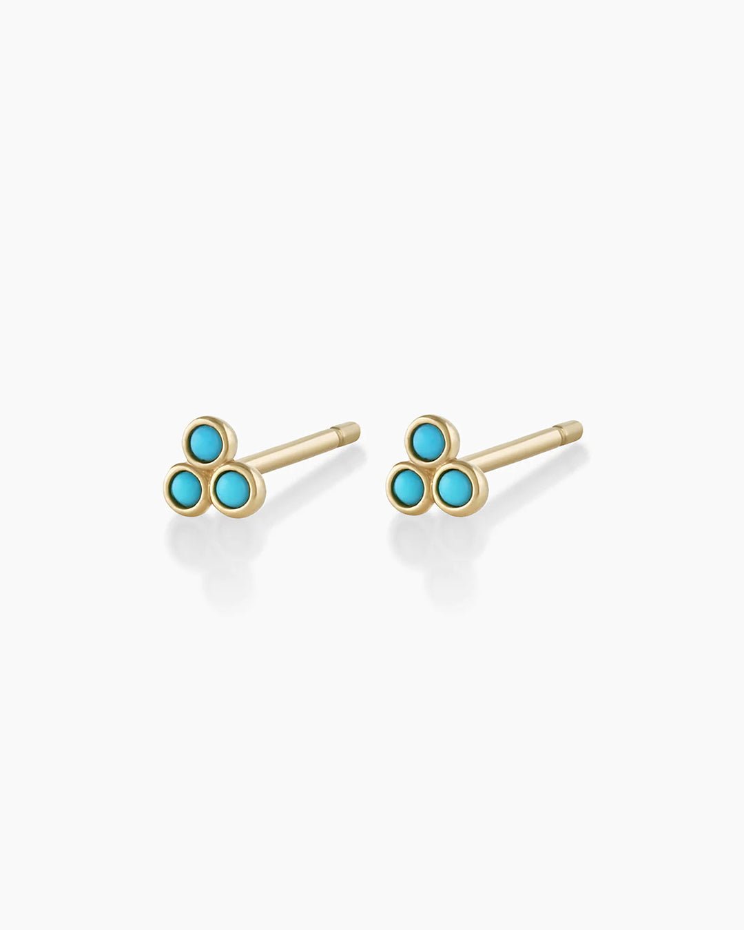 Classic Turquoise Trio Studs genuine Turquoise stud earrings || option::14k Solid Gold, Pair