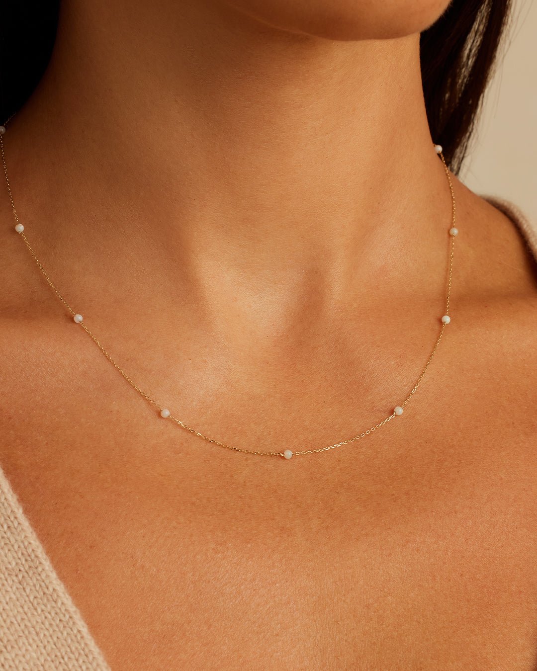 Newport Birthstone Necklace || option::14k Solid Gold, Opal - October