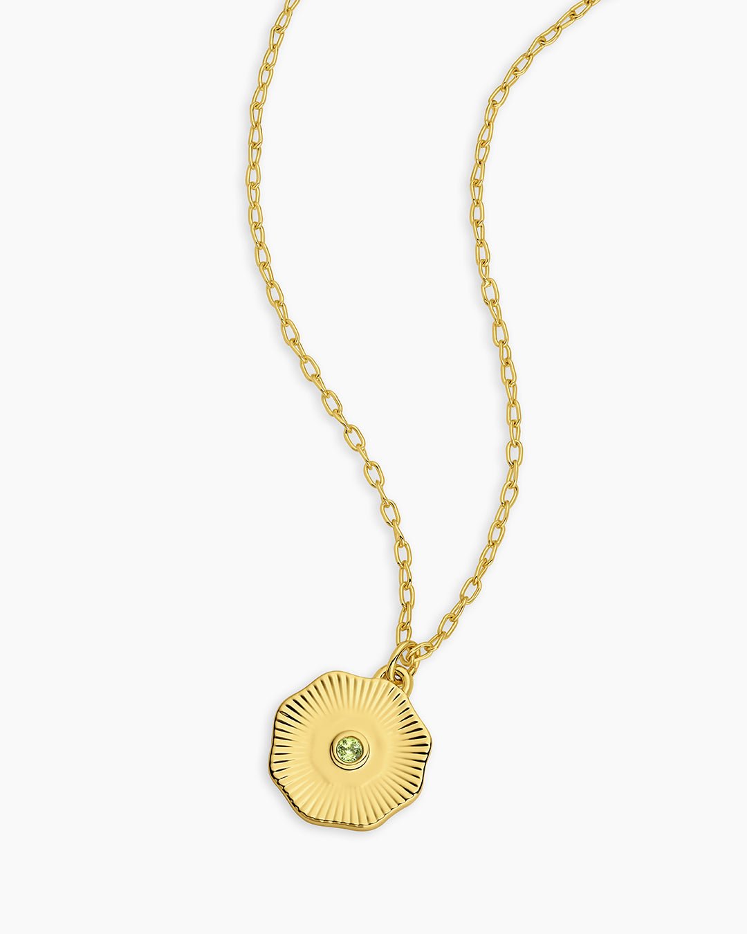 Birthstone Coin Necklace || option::Gold Plated, Peridot - August