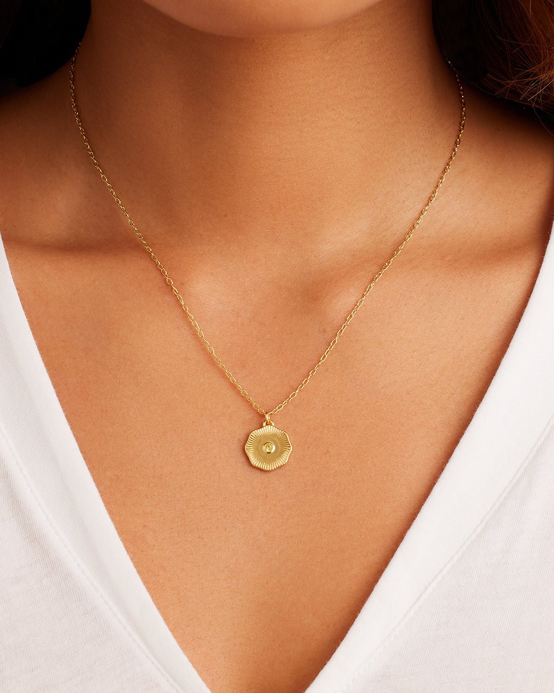 Birthstone Coin Necklace || option::Gold Plated, Peridot - August