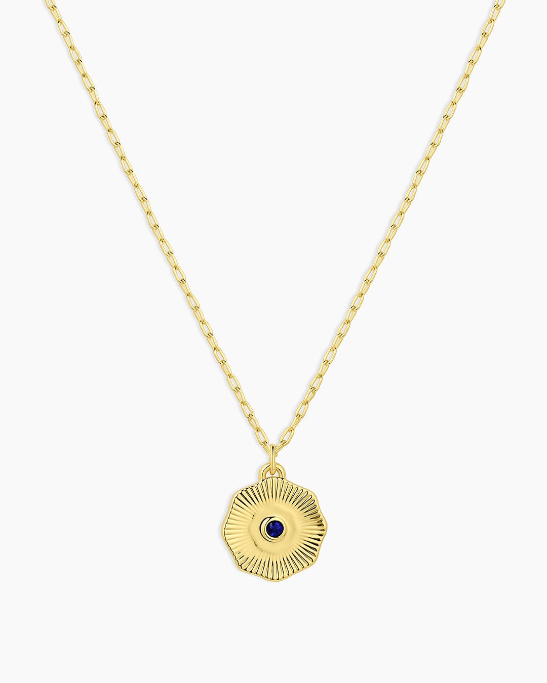 Birthstone Coin Necklace || option::Gold Plated, Blue Sapphire - September