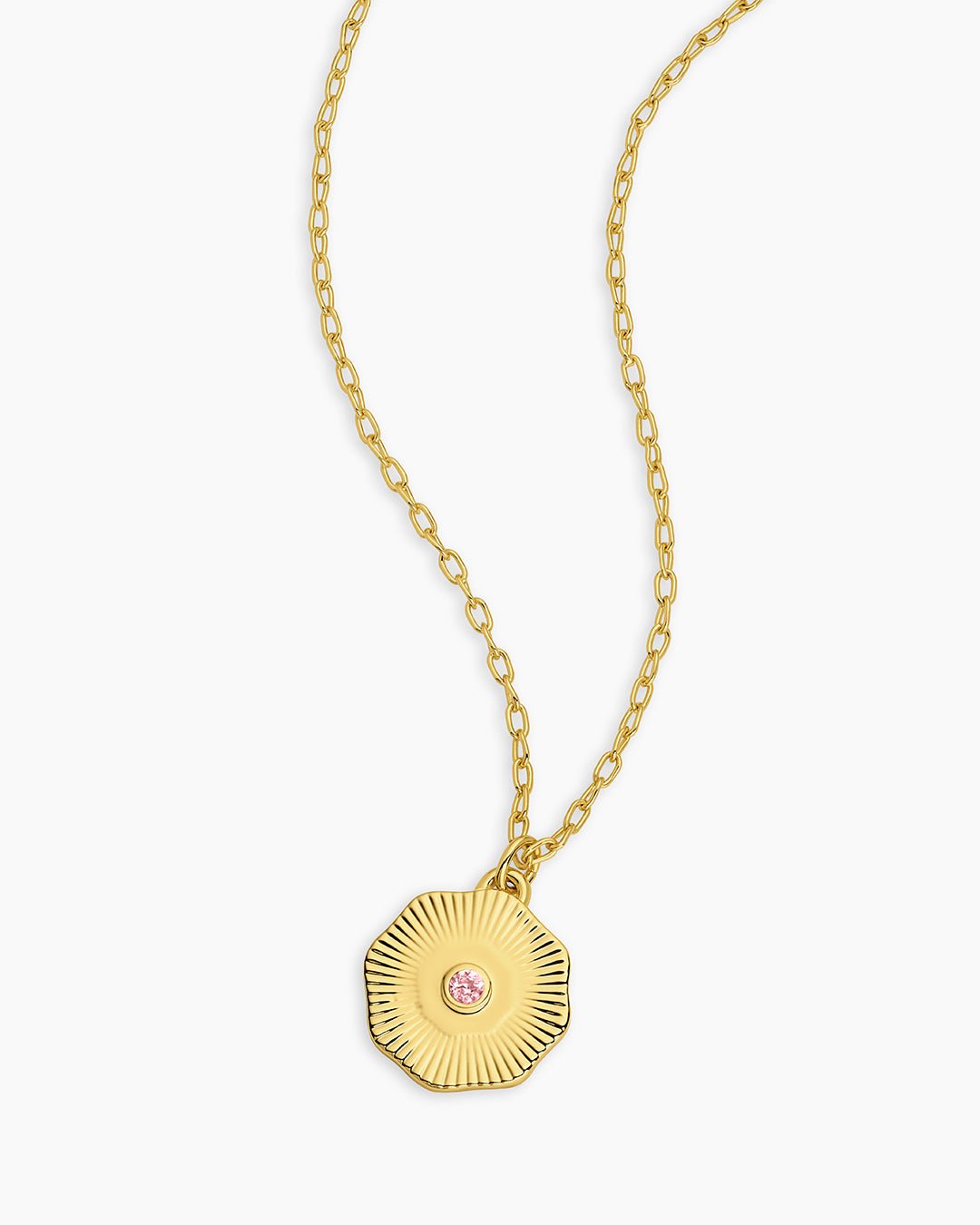 Birthstone Coin Necklace || option::Gold Plated, Pink Tourmaline - October
