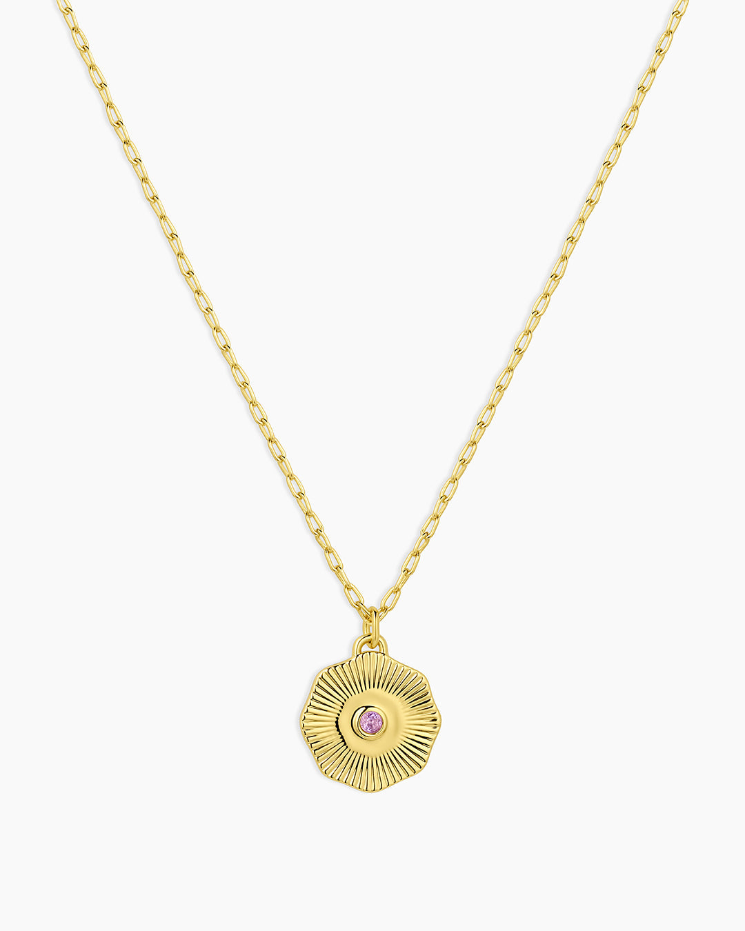 Birthstone Coin Necklace || option::18k Gold Plated, Amethyst - February