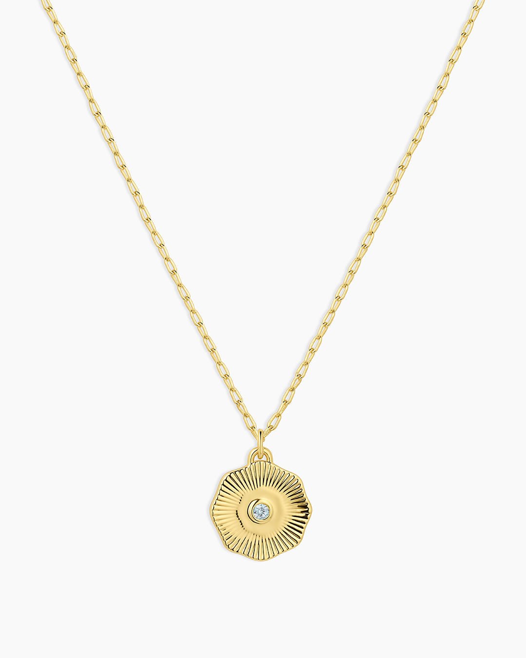 Birthstone Coin Necklace || option::Gold Plated, Aquamarine - March