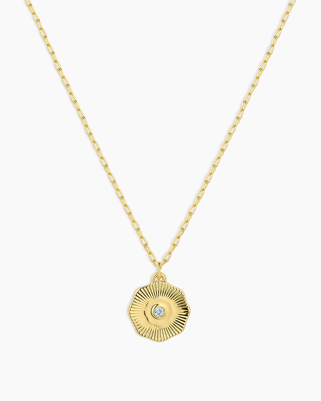 Birthstone Coin Necklace || option::18k Gold Plated, Aquamarine - March