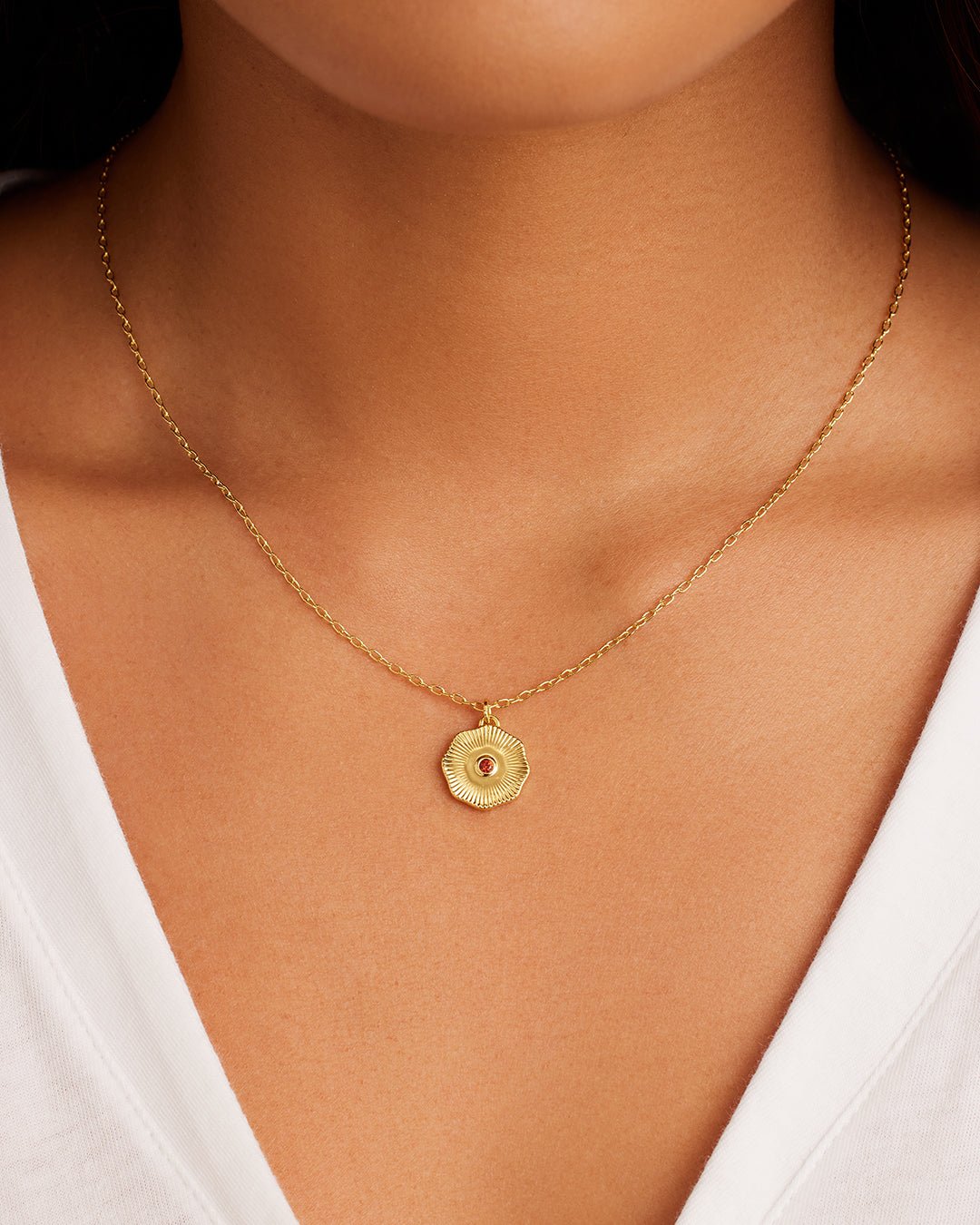 Birthstone Coin Necklace || option::Gold Plated, Garnet - January