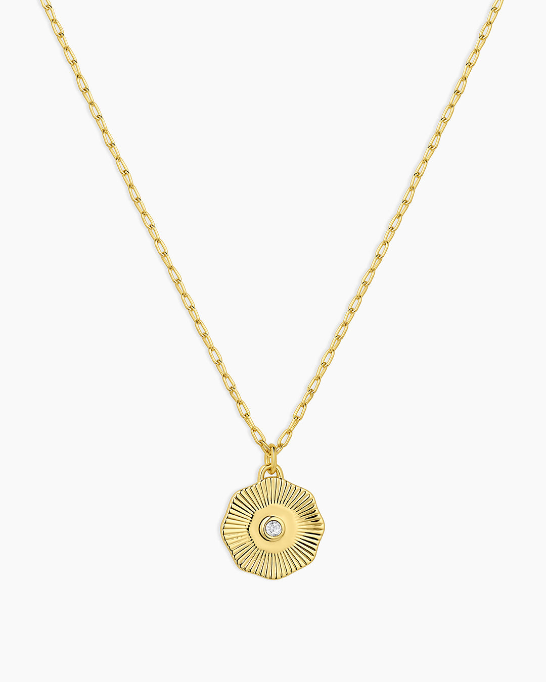 Birthstone Coin Necklace || option::18k Gold Plated, White Topaz - April