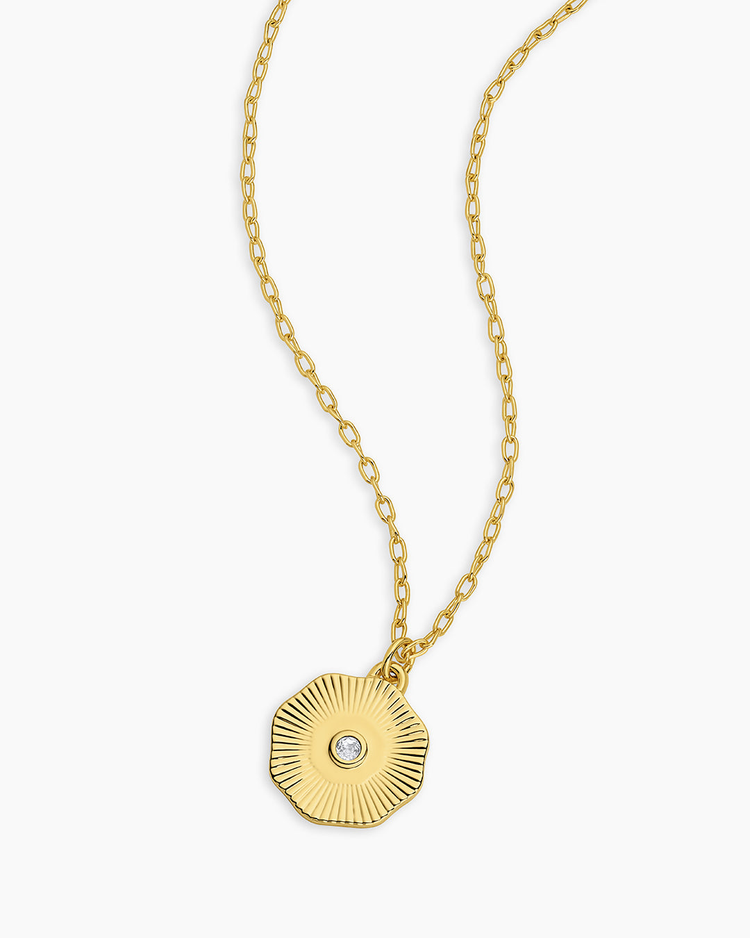 Birthstone Coin Necklace || option::18k Gold Plated, White Topaz - April