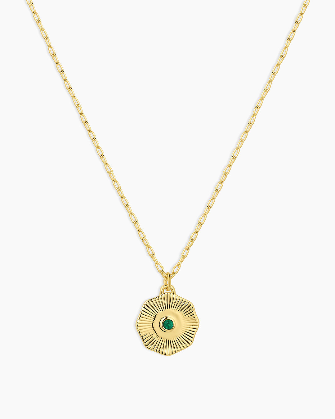 Birthstone Coin Necklace || option::18k Gold Plated, Green Agate - May
