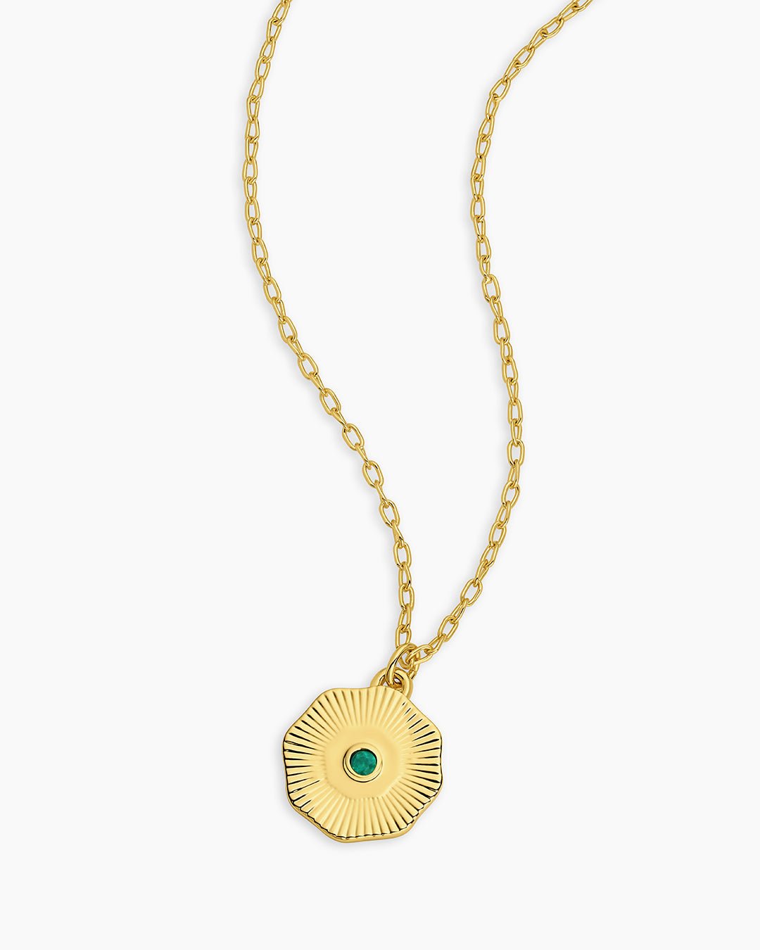 Birthstone Coin Necklace || option::Gold Plated, Green Agate - May