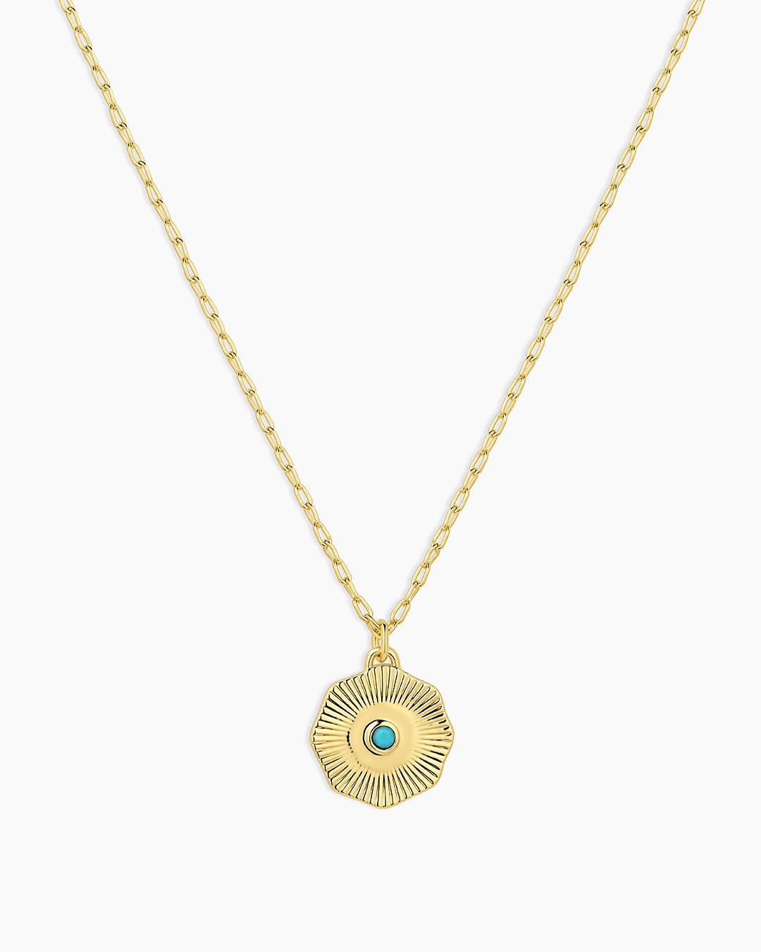 Birthstone Coin Necklace || option::Gold Plated, Turquoise - December