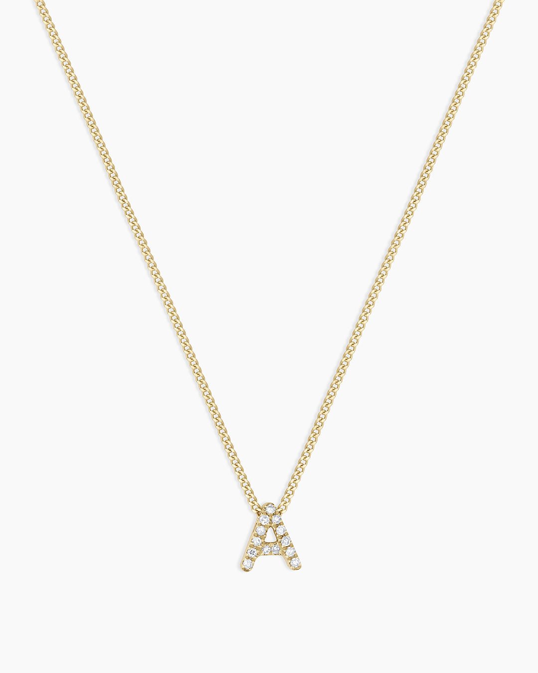 Diamond Alphabet Necklace || option::14k Solid Gold, A