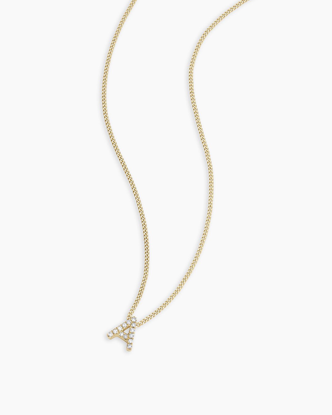 Diamond Alphabet Necklace || option::14k Solid Gold, A