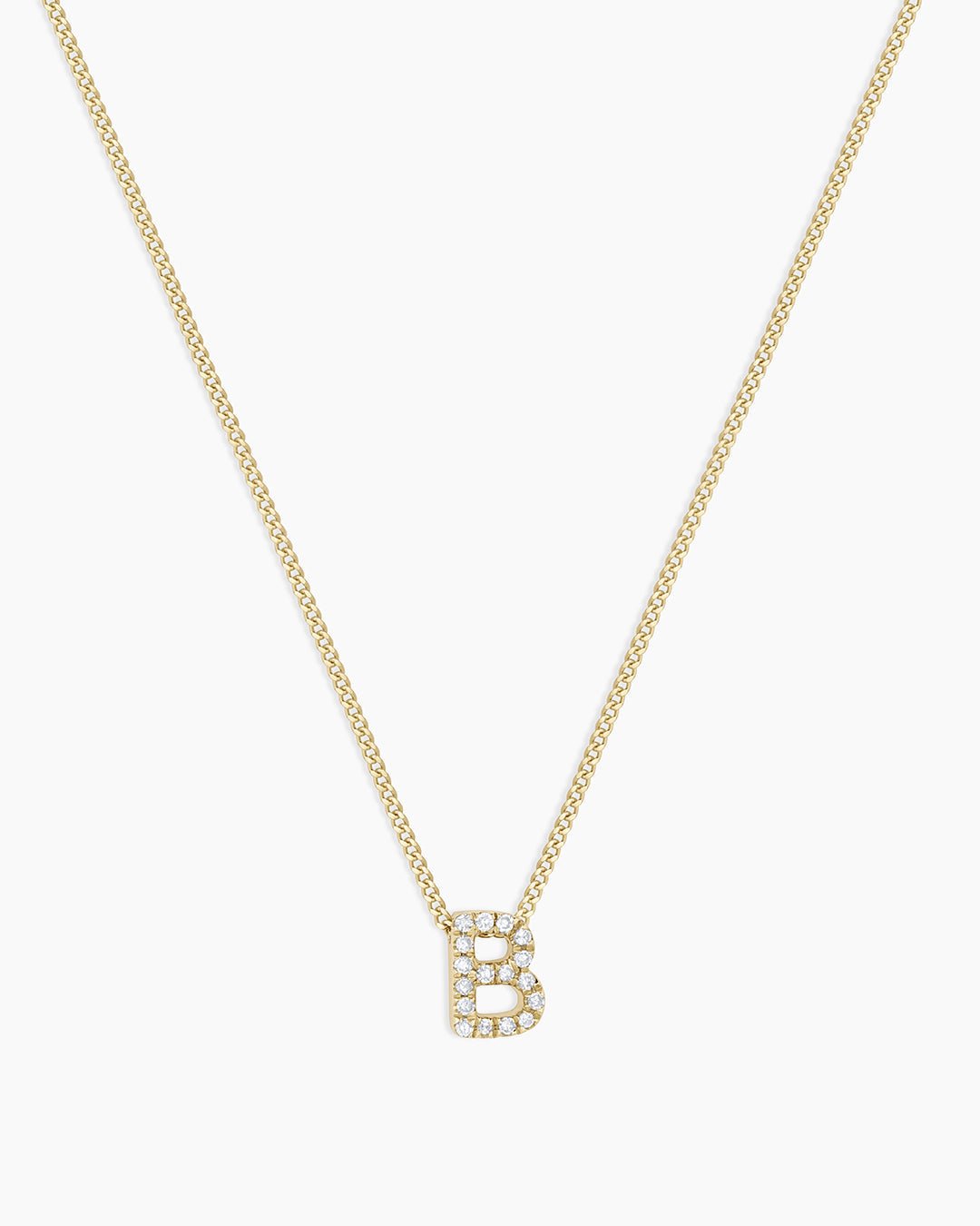 Diamond Alphabet Necklace || option::14k Solid Gold, B