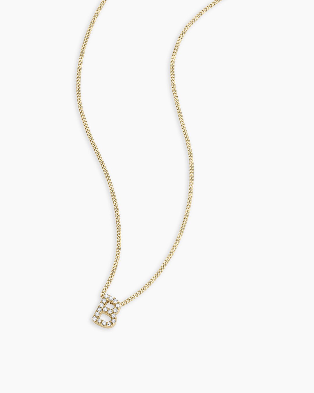 Diamond Alphabet Necklace || option::14k Solid Gold, B