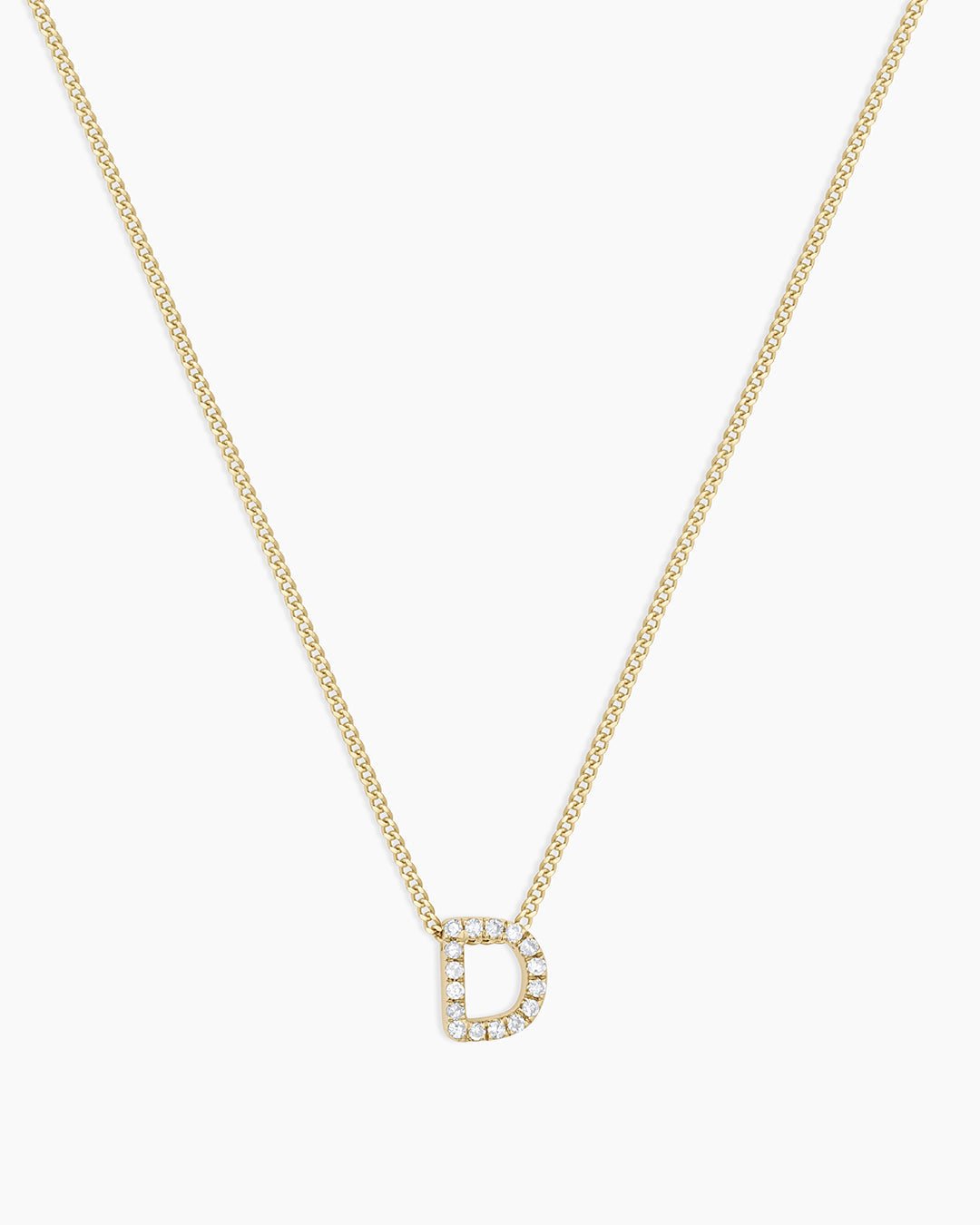 Diamond Alphabet Necklace || option::14k Solid Gold, D
