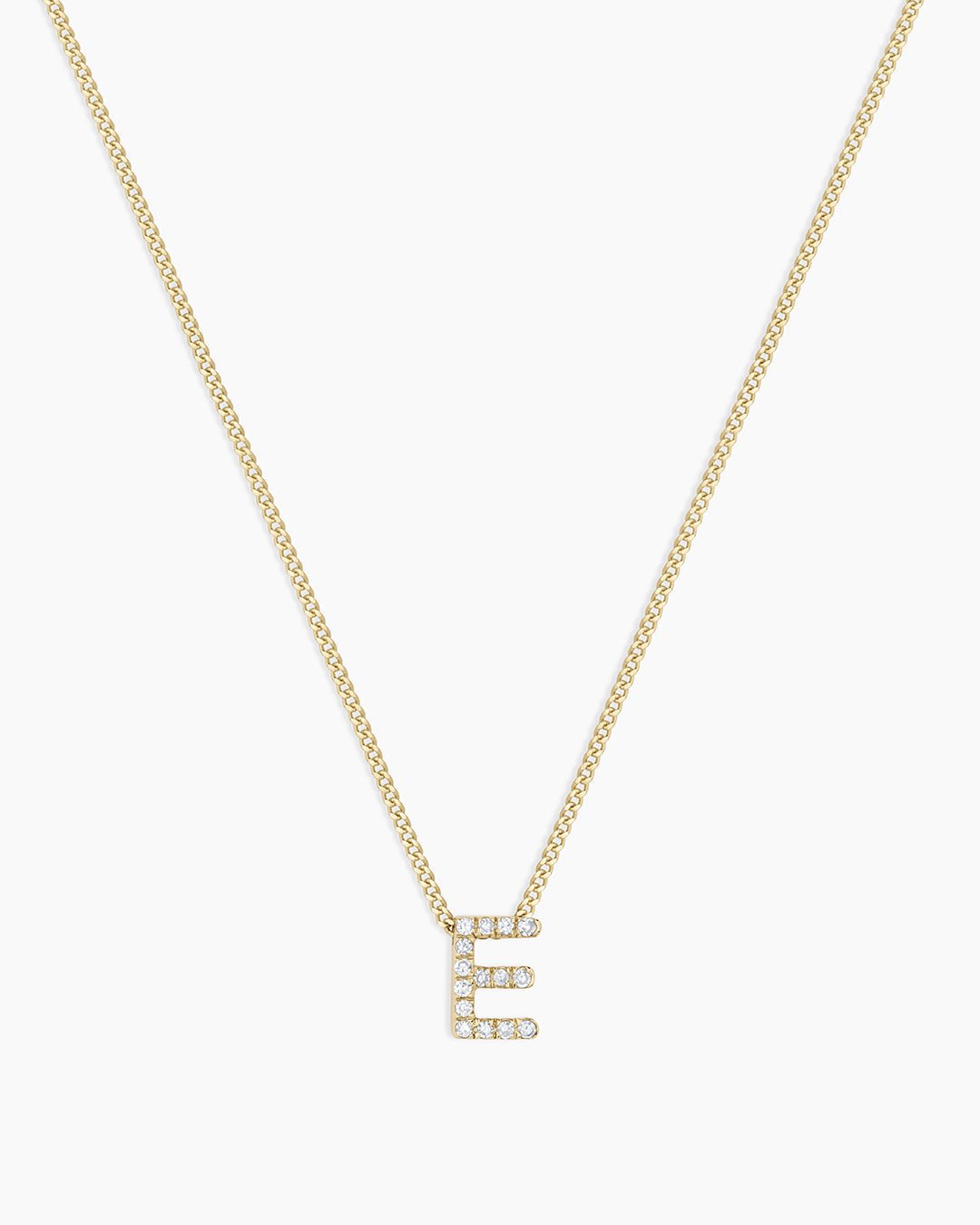 Diamond Alphabet Necklace || option::14k Solid Gold, E