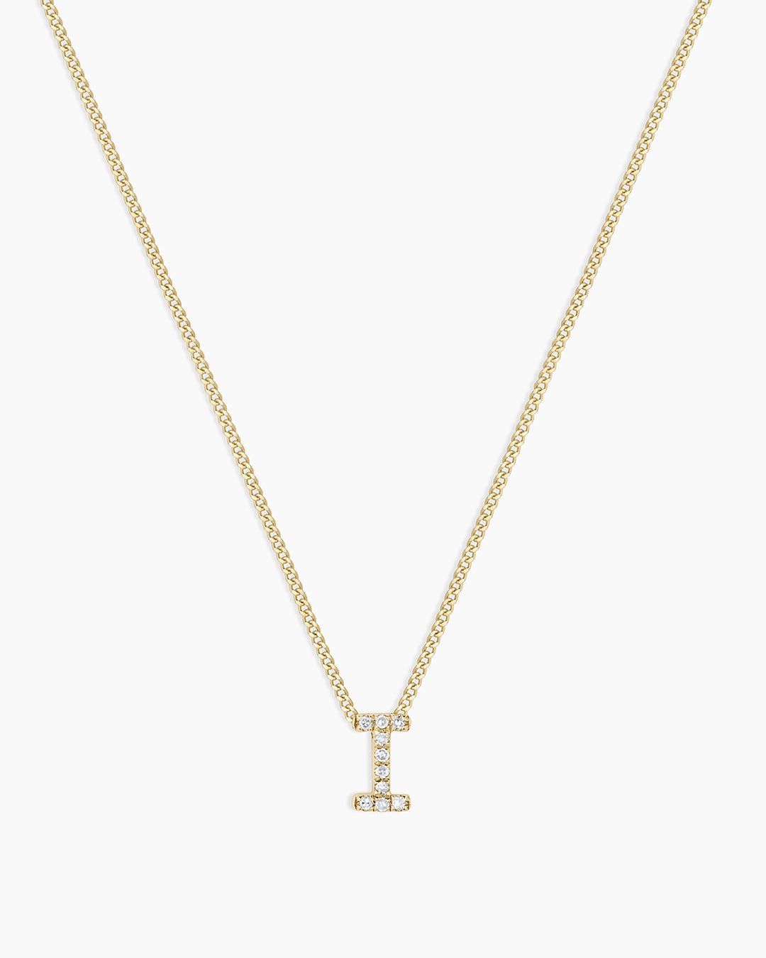 Diamond Alphabet Necklace || option::14k Solid Gold, I