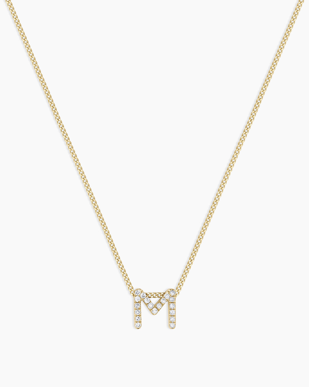 Diamond Alphabet Necklace || option::14k Solid Gold, M