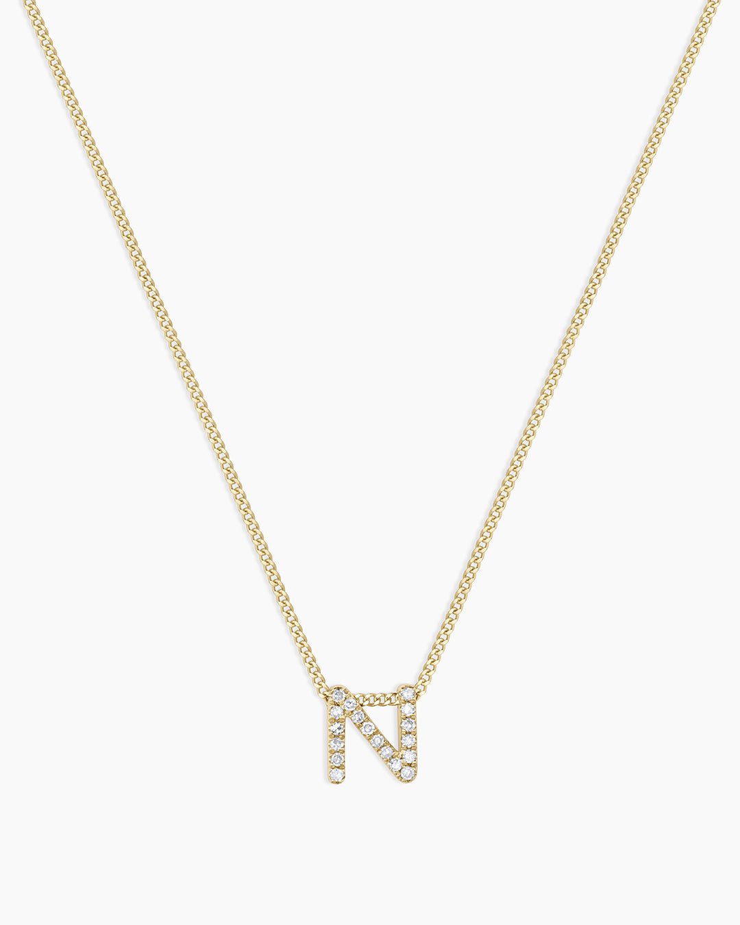 Diamond Alphabet Necklace || option::14k Solid Gold, N