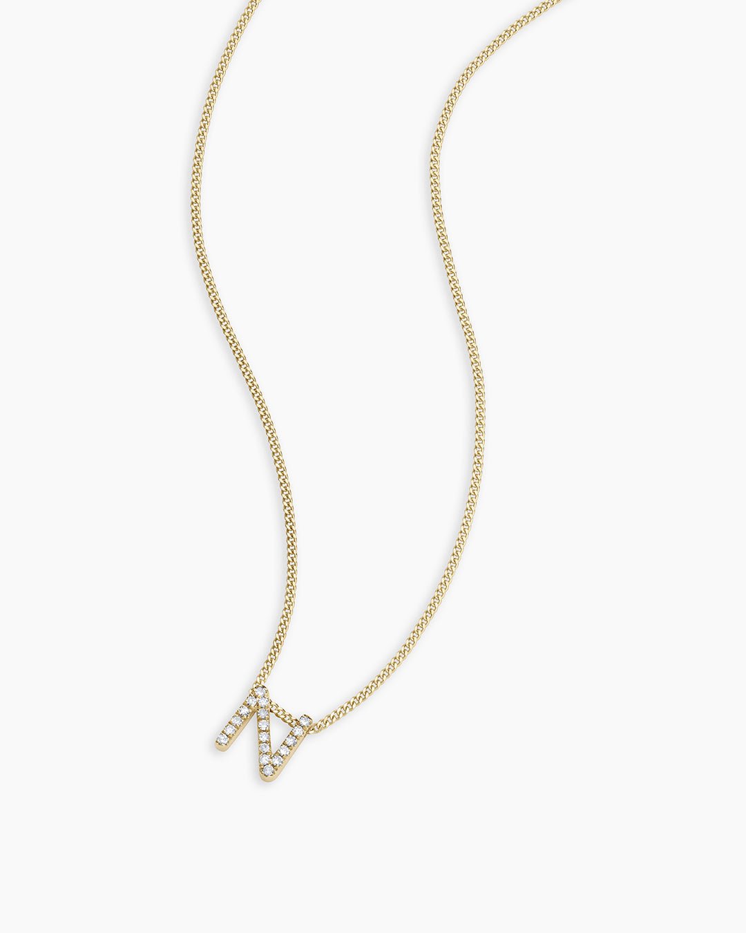 Diamond Alphabet Necklace || option::14k Solid Gold, N