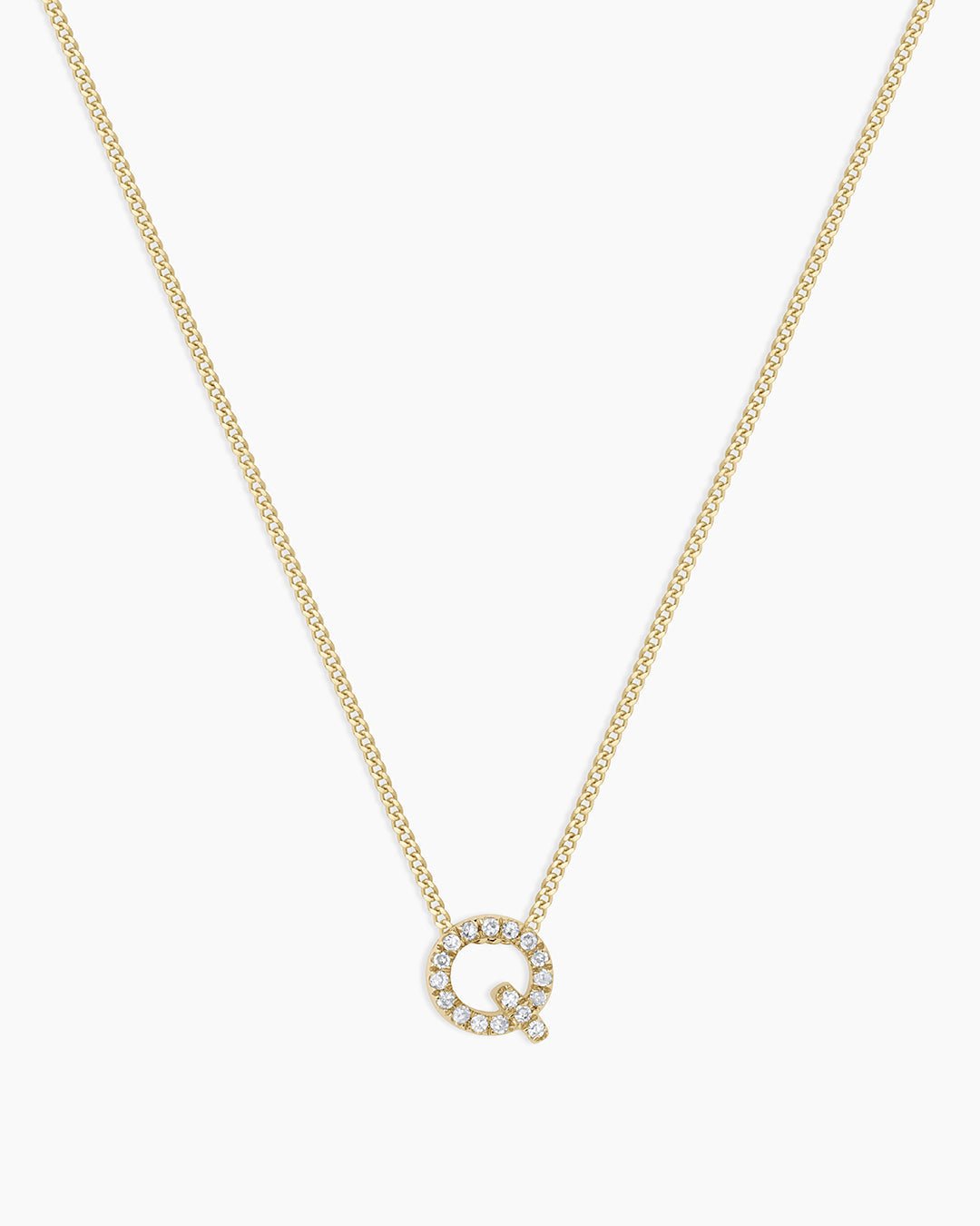 Diamond Alphabet Necklace || option::14k Solid Gold, Q
