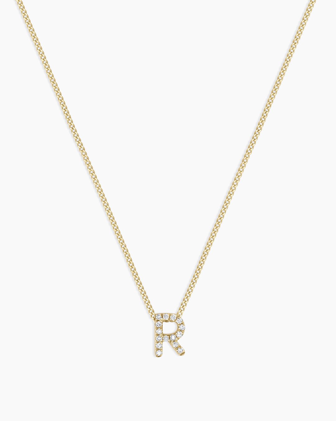 Diamond Alphabet Necklace || option::14k Solid Gold, R
