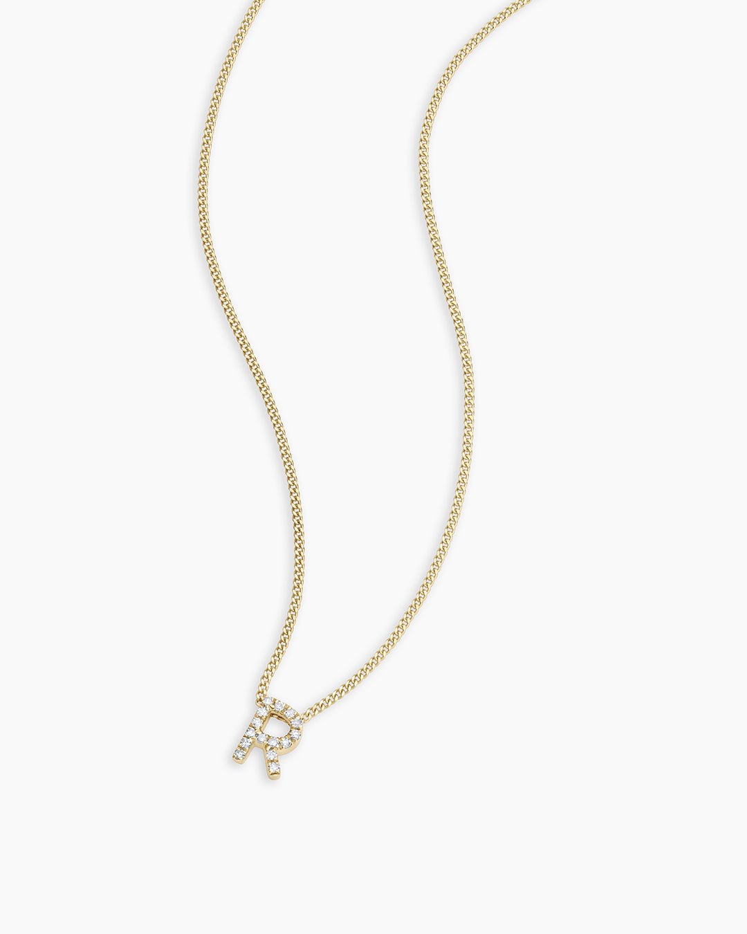 Diamond Alphabet Necklace || option::14k Solid Gold, R