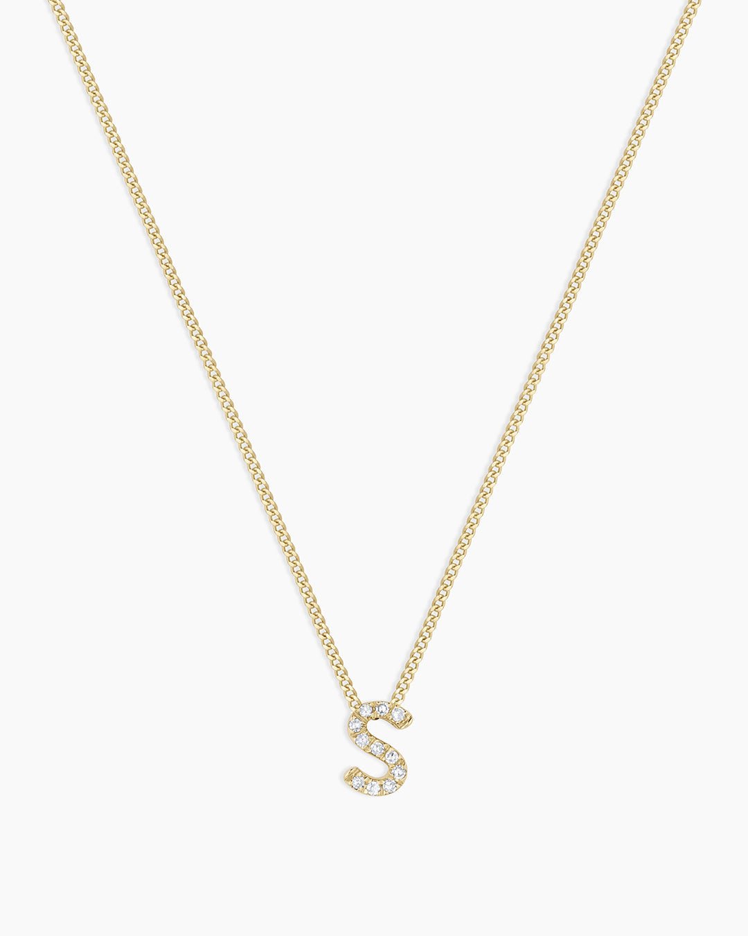 Diamond Alphabet Necklace || option::14k Solid Gold, S