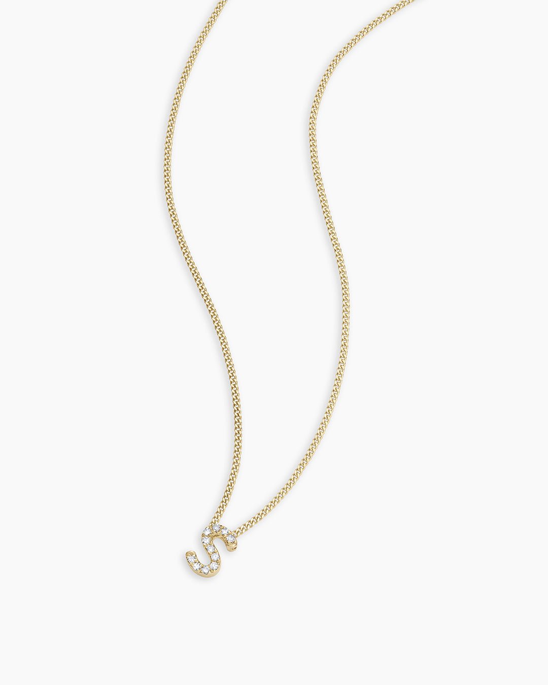 Diamond Alphabet Necklace || option::14k Solid Gold, S