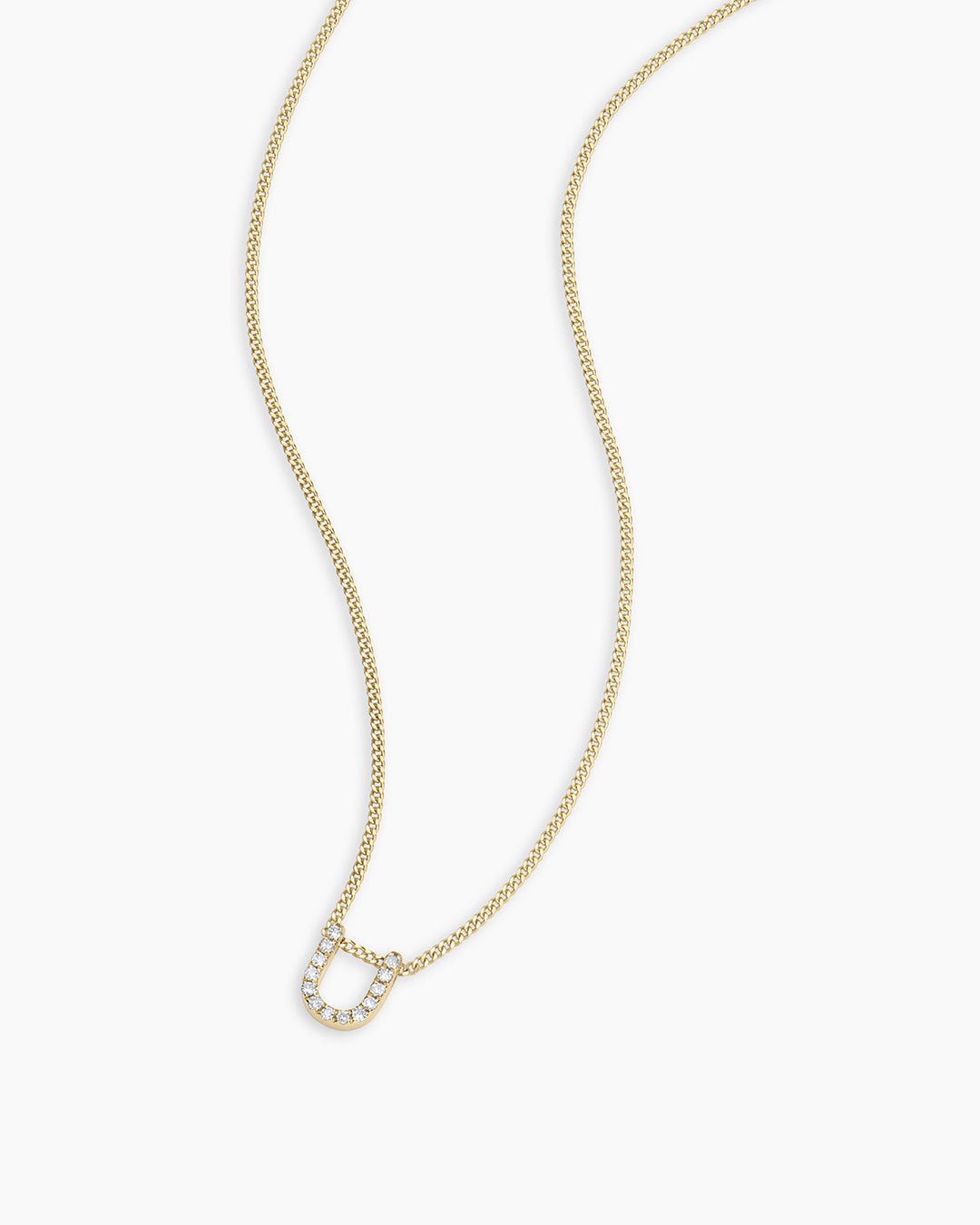 Diamond Alphabet Necklace || option::14k Solid Gold, U