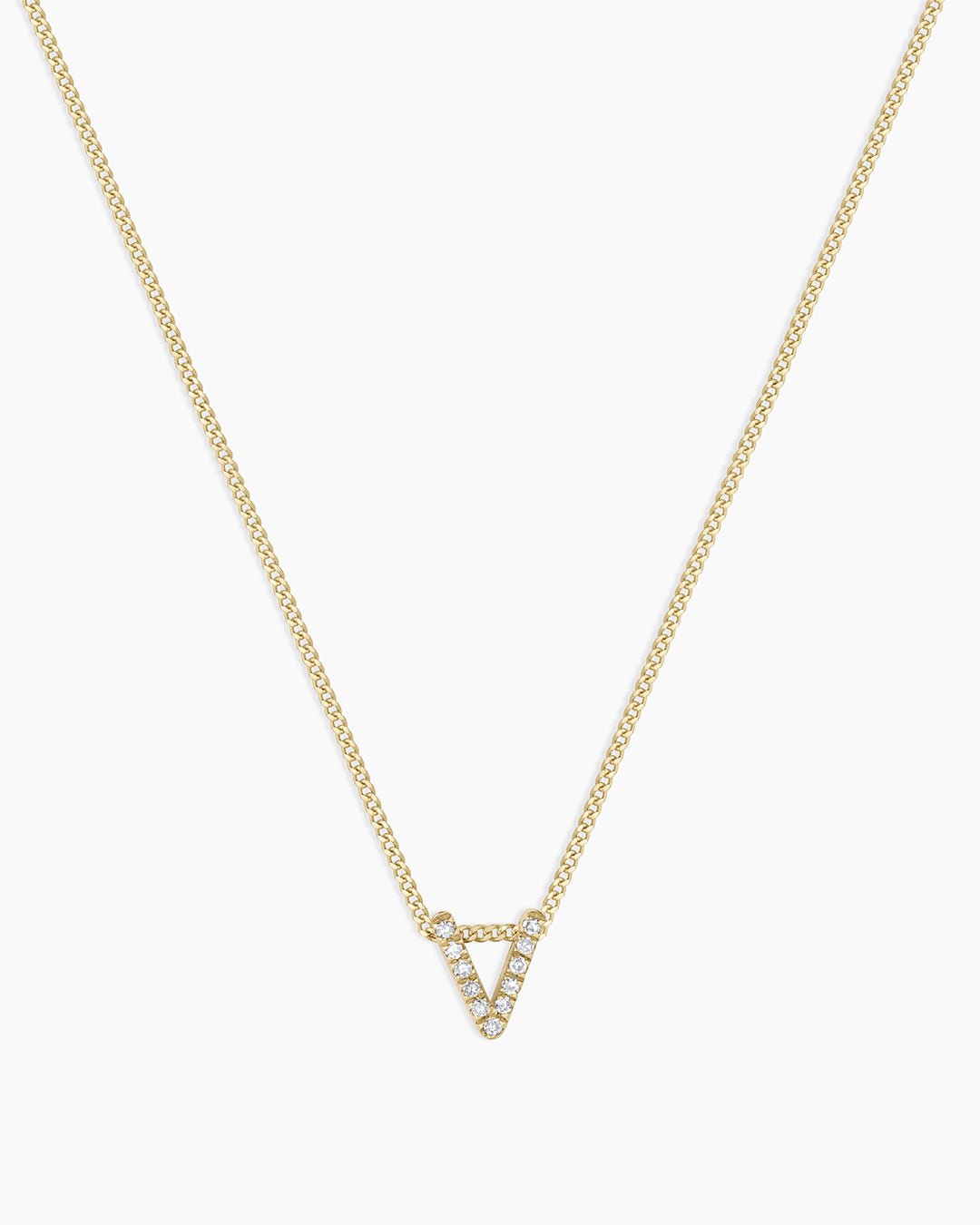 Diamond Alphabet Necklace || option::14k Solid Gold, V