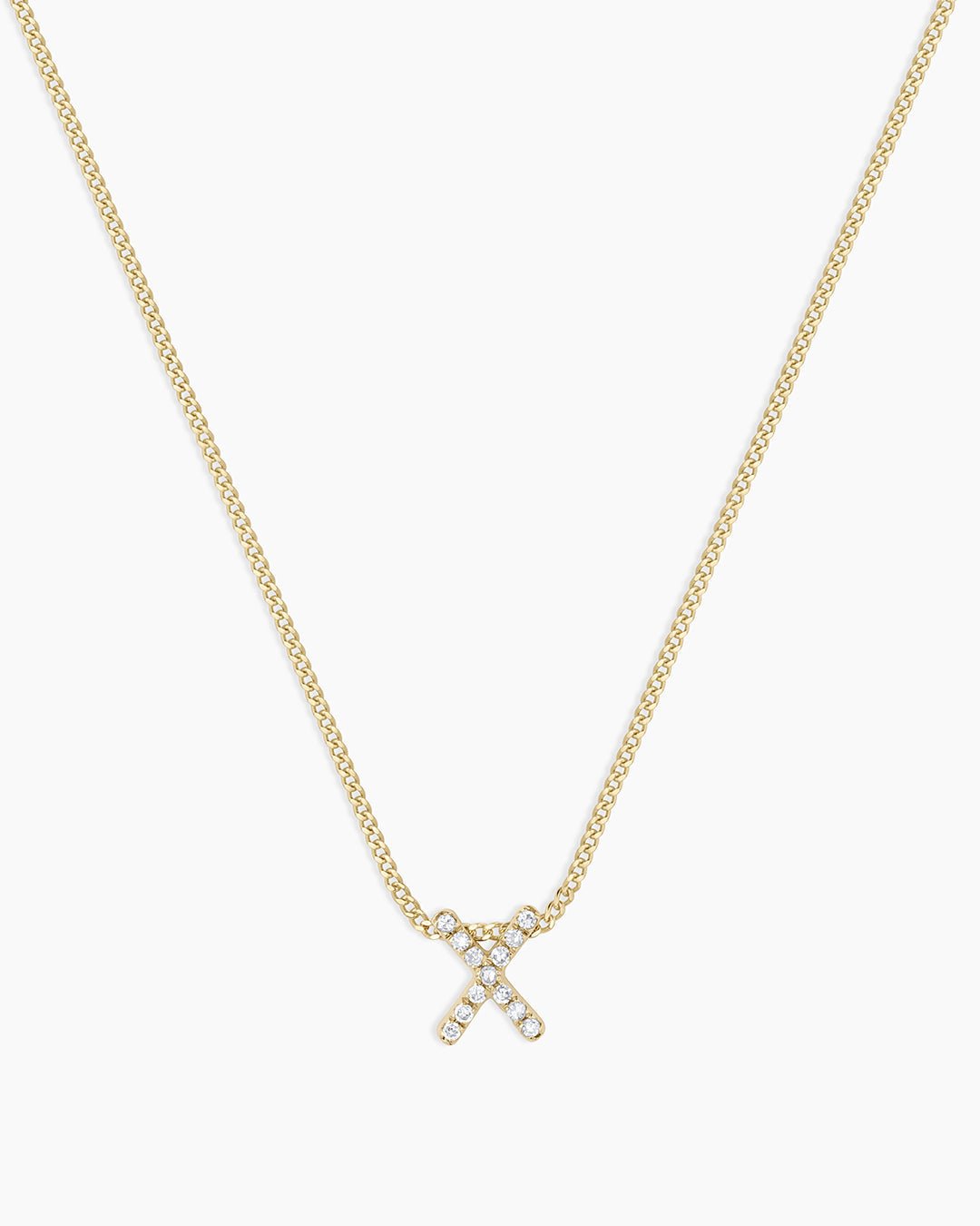 Diamond Alphabet Necklace || option::14k Solid Gold, X