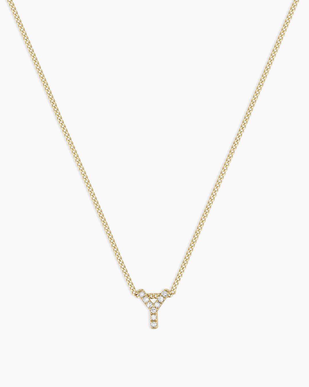 Diamond Alphabet Necklace || option::14k Solid Gold, Y