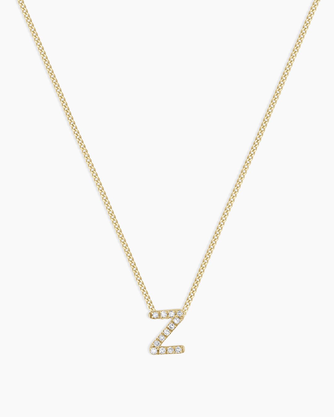 Diamond Alphabet Necklace || option::14k Solid Gold, Z