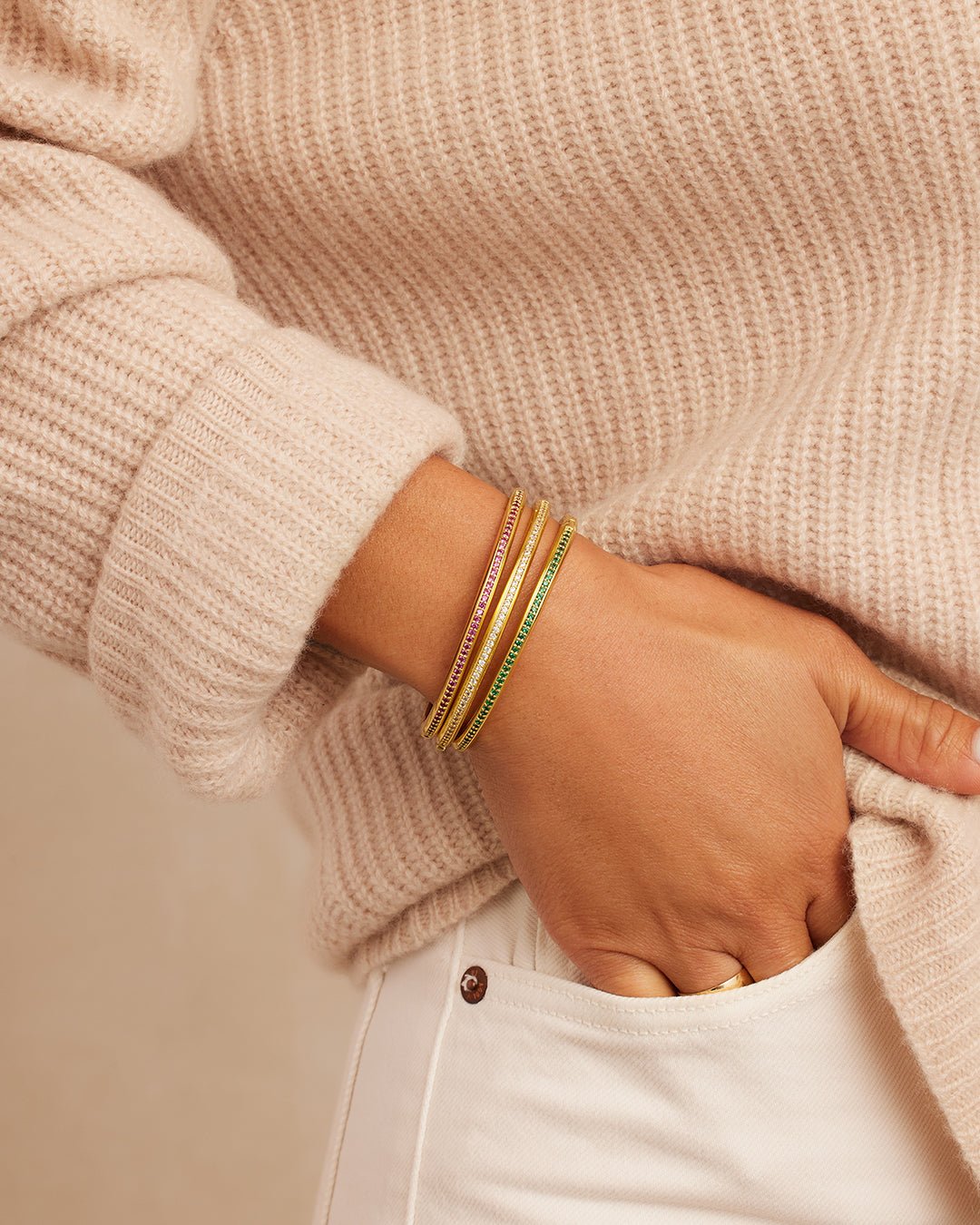 Paseo Shimmer Cuff || option::Gold Plated, White CZ