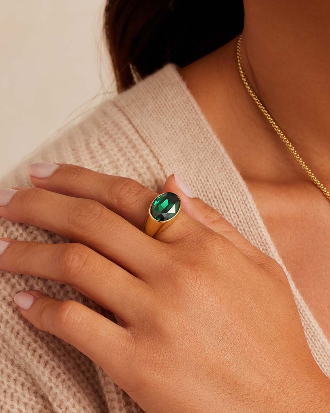 Nova Cocktail Ring || option::Gold Plated, Emerald Crystal