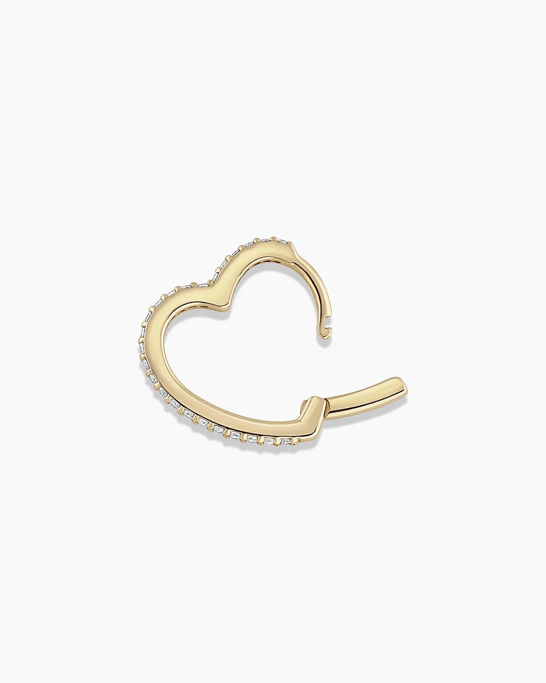 Diamond Open Heart Huggie || option::14k Solid Gold, Single
