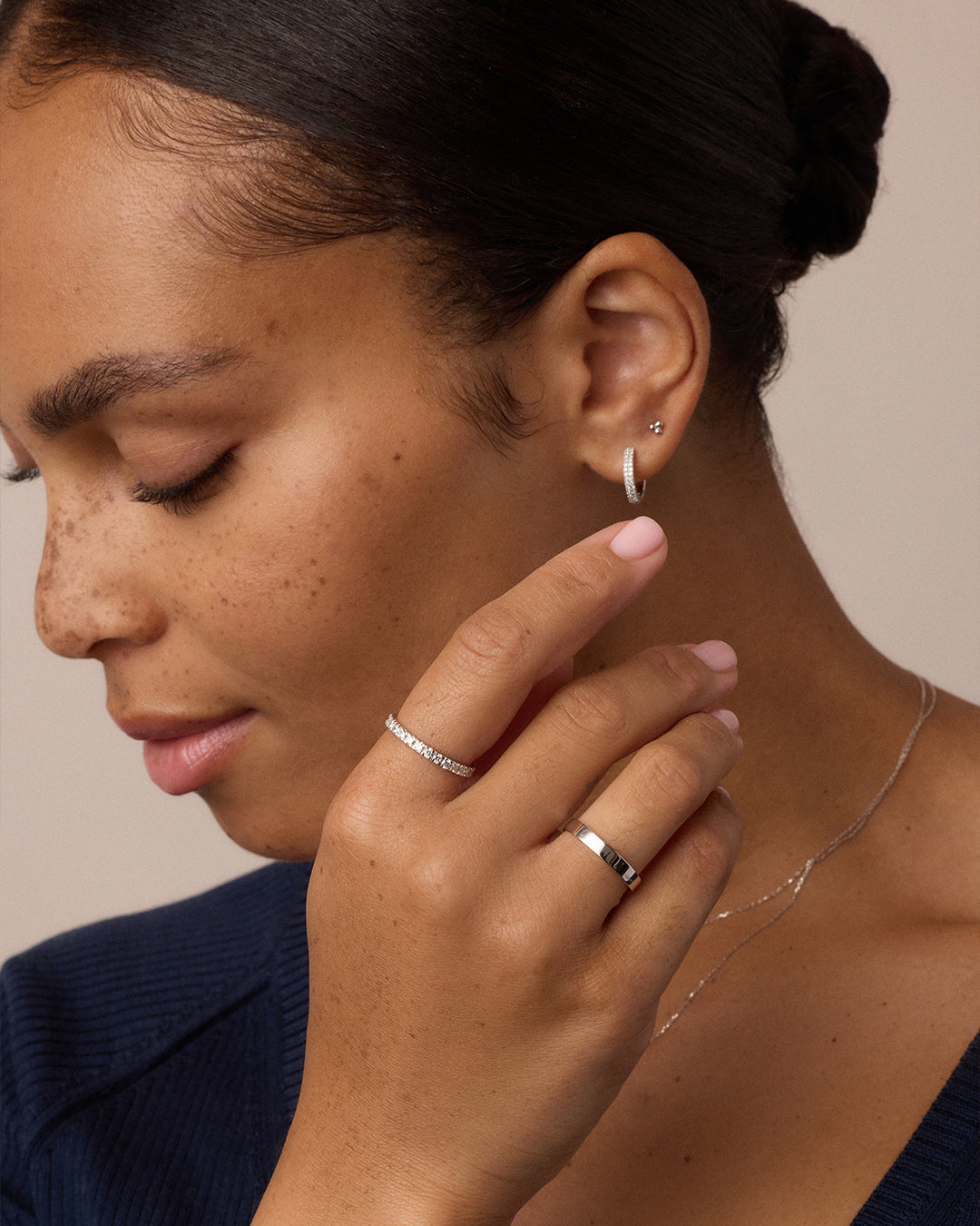 14k Gold Trio Flat Back Single Stud || option::14k Solid White Gold