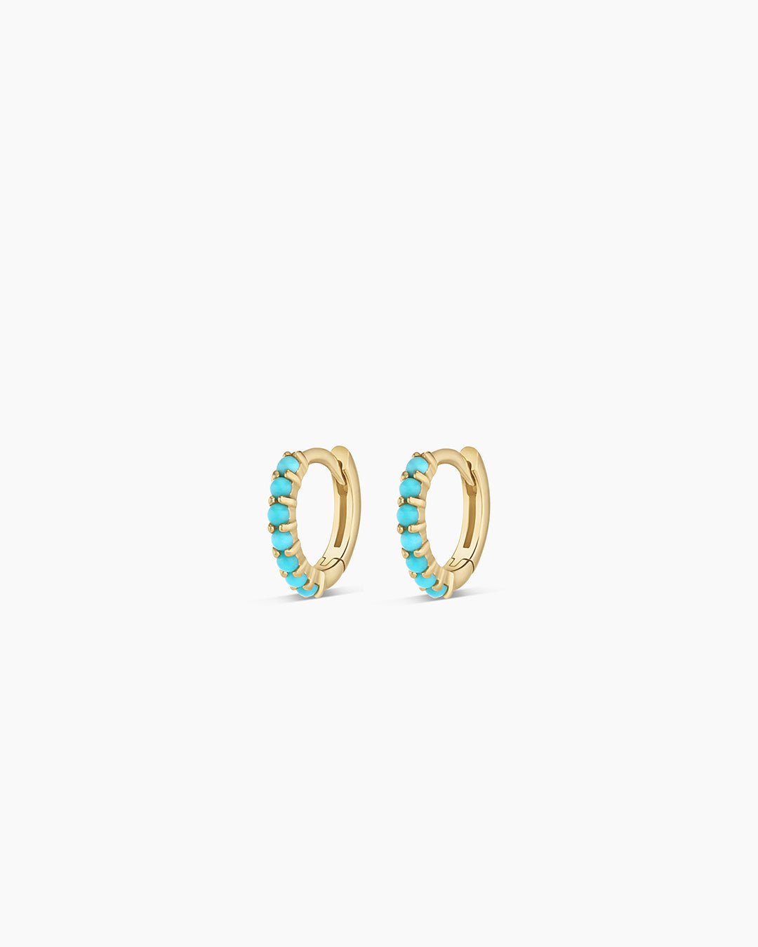Turquoise Row Huggies || option::14k Solid Gold, Pair