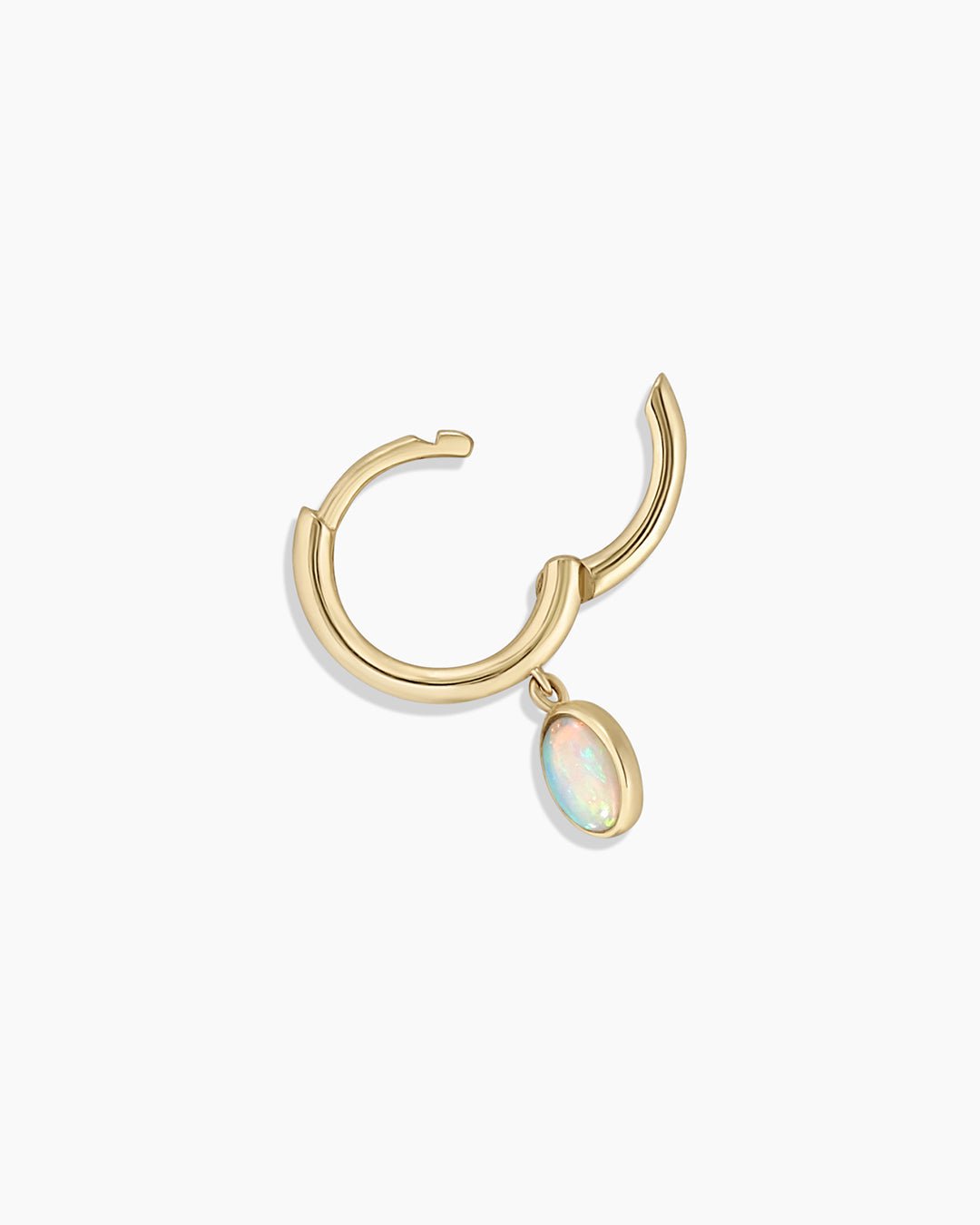 Opal Oval Charm Huggie || option::14k Solid Gold, Single