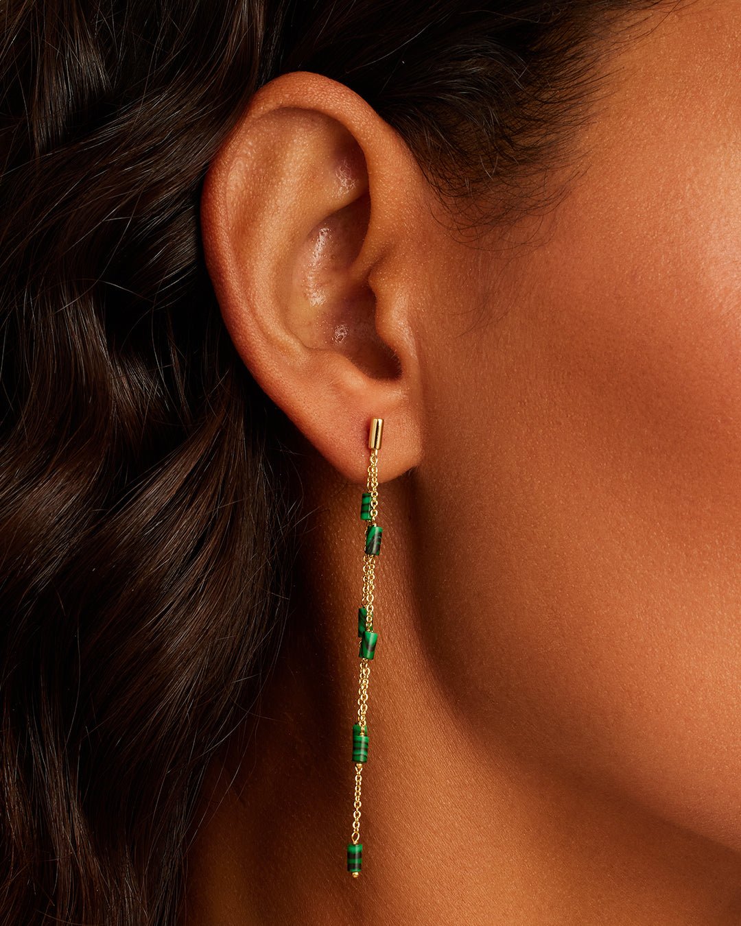 Tatum Bead Earrings (Malachite Green) || option::Gold Plated, Malachite Green